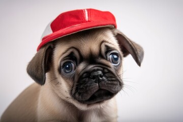 Adorable pug puppy sporting a Canadian hat. Generative AI