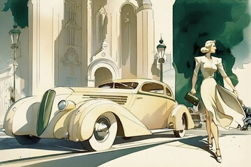 Art Deco drawing with bit of watercolour.