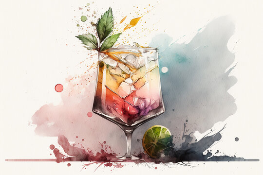 Cocktail drawing with bit of watercolour.