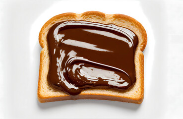Chocolate spread on bread slice whole wheat toast for breakfast. AI Generated.