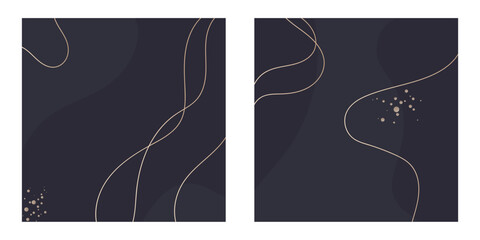 Dark template with gold abstract lines. Vector illustration concept.
