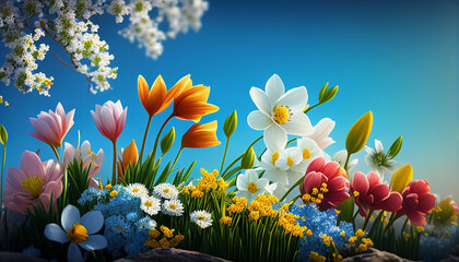 Obraz na płótnie Canvas spring flowers and sky