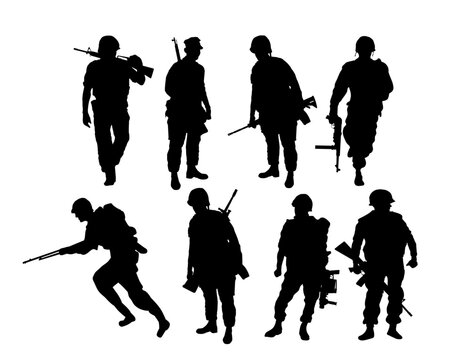 Set of American soldiers silhouettes. marines. Soldiers silhouettes isolated - vector illustration