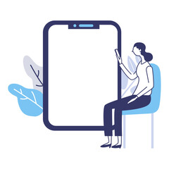 a flat design illustration of people holding a smart phone or tablet pc