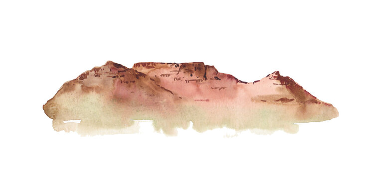 Watercolour illustration of Table Mountain in South Africa