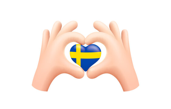 Sweden flag in form of hand heart. Kingdom of Sweden. National flag concept. Vector
