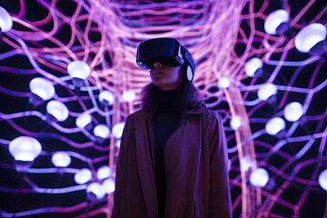 Woman wearing VR glasses, generative ai