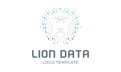 Vector lion head with futuristic digital wire frame data structure logo