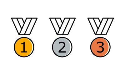 Trophy cup, Medal, Winner prize icon. Champion win trophy and medal with 1st sign template illustration