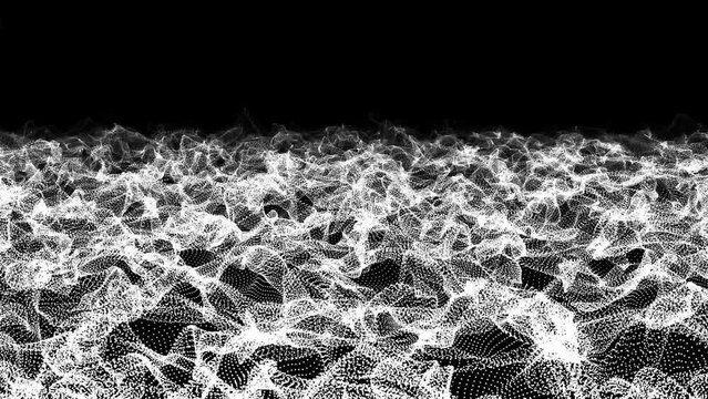 A white etheric field floating away into the distance. Dot wave line light gradient dark background. Business background. Abstract technology big data digital background. 60 fps 3D rendering.