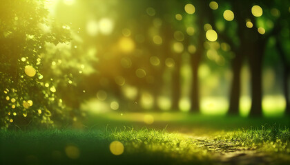 Obraz premium Bokeh Sunlight in a Green Park Creates a Beautiful Abstract Blur Background, Generative AI