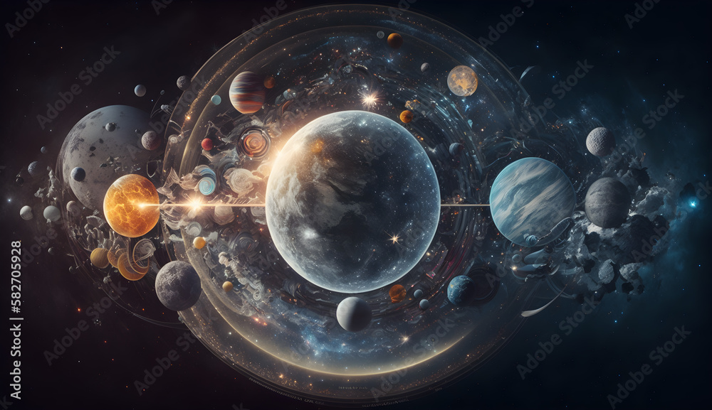 Wall mural solar system in a different galaxy -ai generative