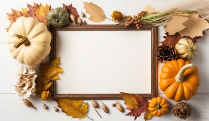 Naklejka na ściany i meble Thanksgiving Holiday - wood table background with copy space for text, Generative ai