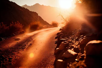 Acrylglasbilder Braun Paradise at sunset, road in the mountains. AI Generated  ©  iiulia