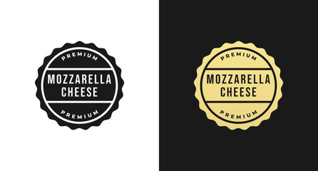 Mozzarella cheese stamp or Mozzarella cheese label vector isolated in flat style. Mozzarella cheese sign for packaging design element. Mozzarella cheese stamp for product packaging design element.