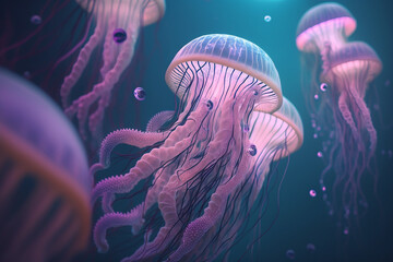 glowing poisonous ocean underwater jellyfish Generative AI
