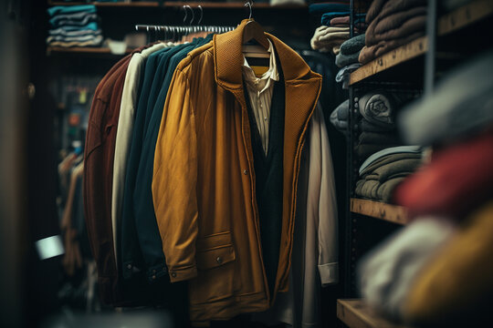 outerwear store, clothes on hangers Generative AI