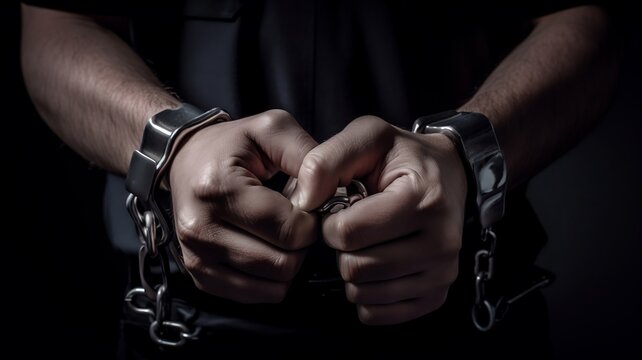 mains d'homme encha&icirc;n&eacute;es apr&egrave;s une arrestation polici&egrave;re - generative ai