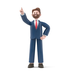 Fototapeta premium 3D illustration of smiling bearded american businessman Bob has positive emotions.3D rendering on white background. 