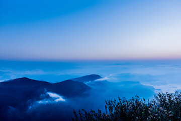 Misty mountains in Sri Pada, Sri Lanka
