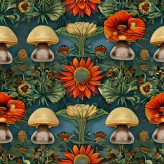 Fototapeta na wymiar seamless pattern botanical mushroom, Ai art