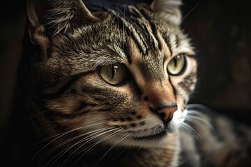 Close up of a contemplative domestic cat. Generative AI