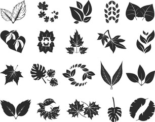 Leaf icon set, 20 organic leaf icon set black vector