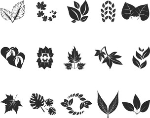 Leaf icon set, 15 organic leaf icon set black vector