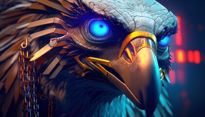  Isolated Intense Eagle Cyberpuk Stare. Generative AI