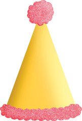 Gold Glitter Party Hat with Pink Pompom Isolated Clipart Illustration for celebration design, planner sticker, pattern, background, invitations, greeting cards, sublimation.