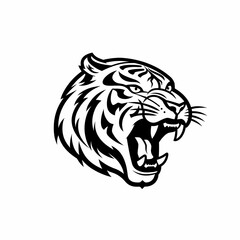 Fototapeta premium Tiger Head Black and White Isolated White. Generative AI