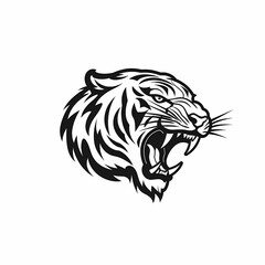 Fototapeta premium Tiger Head Black and White Isolated White. Generative AI