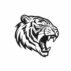 Obraz premium Tiger Head Black and White Isolated White. Generative AI