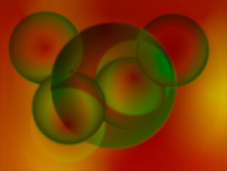 Ilustracja przedstawiająca kolorowe, półprzezroczyste, przenikające się kule. Umieszczono je na kolorowym tle.