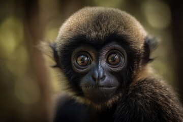 A baby gibbon portrait. Very cute and inquisitive. Outstanding facial expression. Generative AI