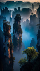 Majestic Mountains of Zhangjiajie, Generative AI