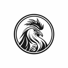 Naklejka premium Rooster Black and White Isolated, Generative AI