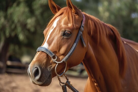 Red head collar on an Arab mare. Generative AI