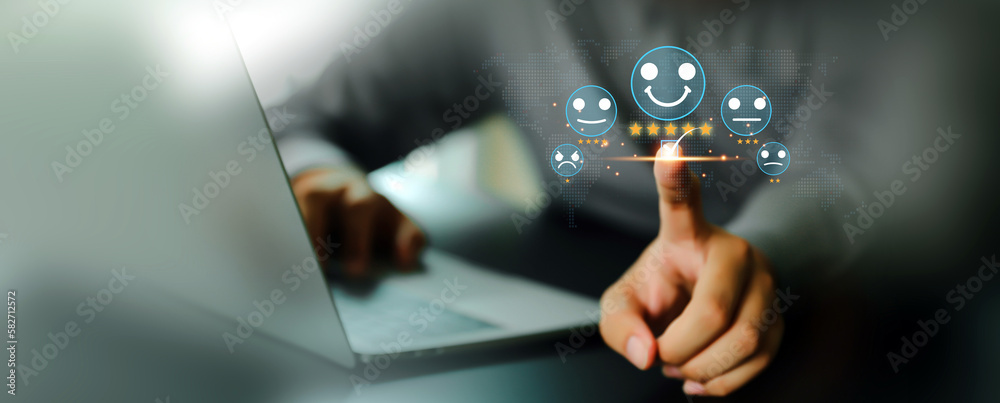 Aufkleber customer service satisfaction survey feedback for business review rating and best service or finance