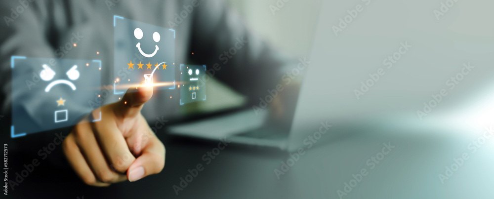Aufkleber customer service satisfaction survey feedback for business review rating and best service or finance