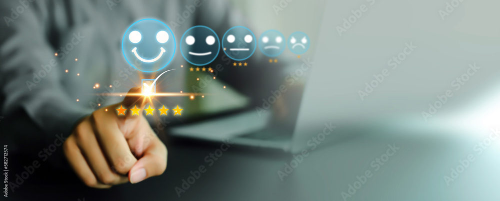 Aufkleber customer service satisfaction survey feedback for business review rating and best service or finance