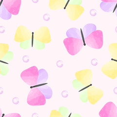 Seamless pattern of hand drawn watercolor butterflies
