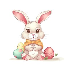 Obraz premium Adorable Easter Bunny cartoon on a white background. Generative AI
