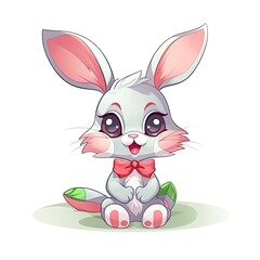 Obraz premium Adorable Easter Bunny cartoon on a white background. Generative AI