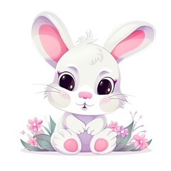 Obraz premium Adorable Easter Bunny cartoon on a white background. Generative AI