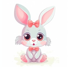 Fototapeta premium Adorable Easter Bunny cartoon on a white background. Generative AI