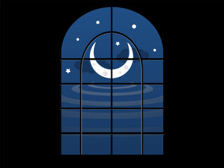 Ramadan Moonlight With window and water Night Vector.