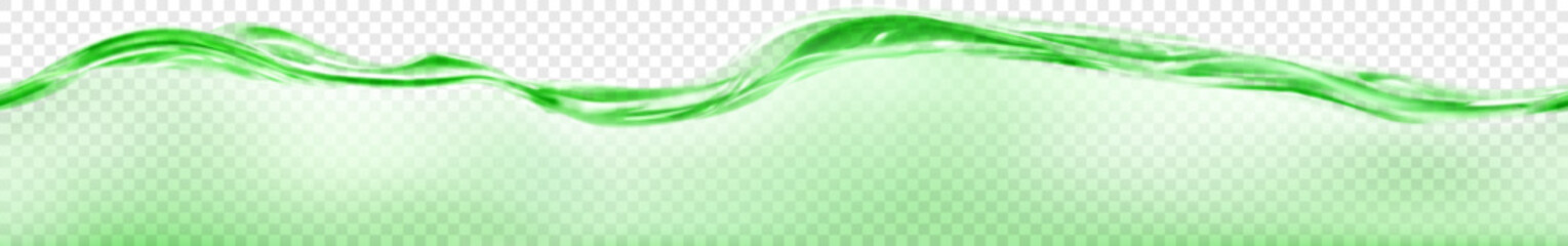 Translucent water wave in green colors with seamless horizontal repetition, isolated on transparent background. Transparency only in vector file