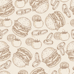 Cheese hamburger pattern seamless monochrome