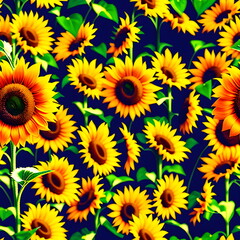 Fototapeta na wymiar Floral Botanical illustration sunflower seamless pattern yellow fields illustration art design Generative AI for Package Design , 300 DPI, dress, textile, blanket, 